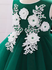 Baby Girls Appliques Sleeveless Lace Trim Princess Dress Clothes