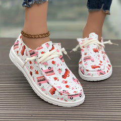 Skate Shoes with Cartoon Pattern & Rose On Upper