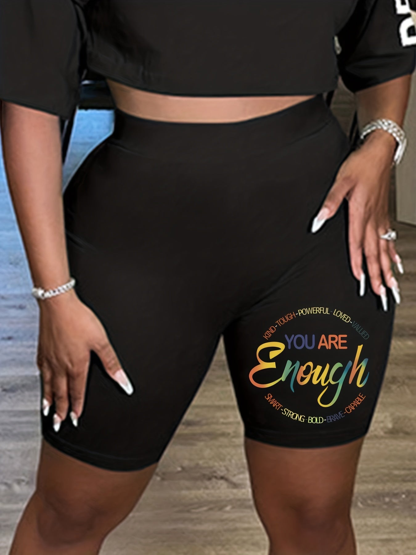 Women's Plus Ombre Letter Print High Rise Biker Shorts