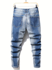 Men's Ripped Straight Leg Jeans Slim Fit Denim Pants
