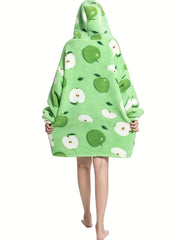 Avocado Pattern Sherpa Fleece Hooded Blanket Women's Nightgown