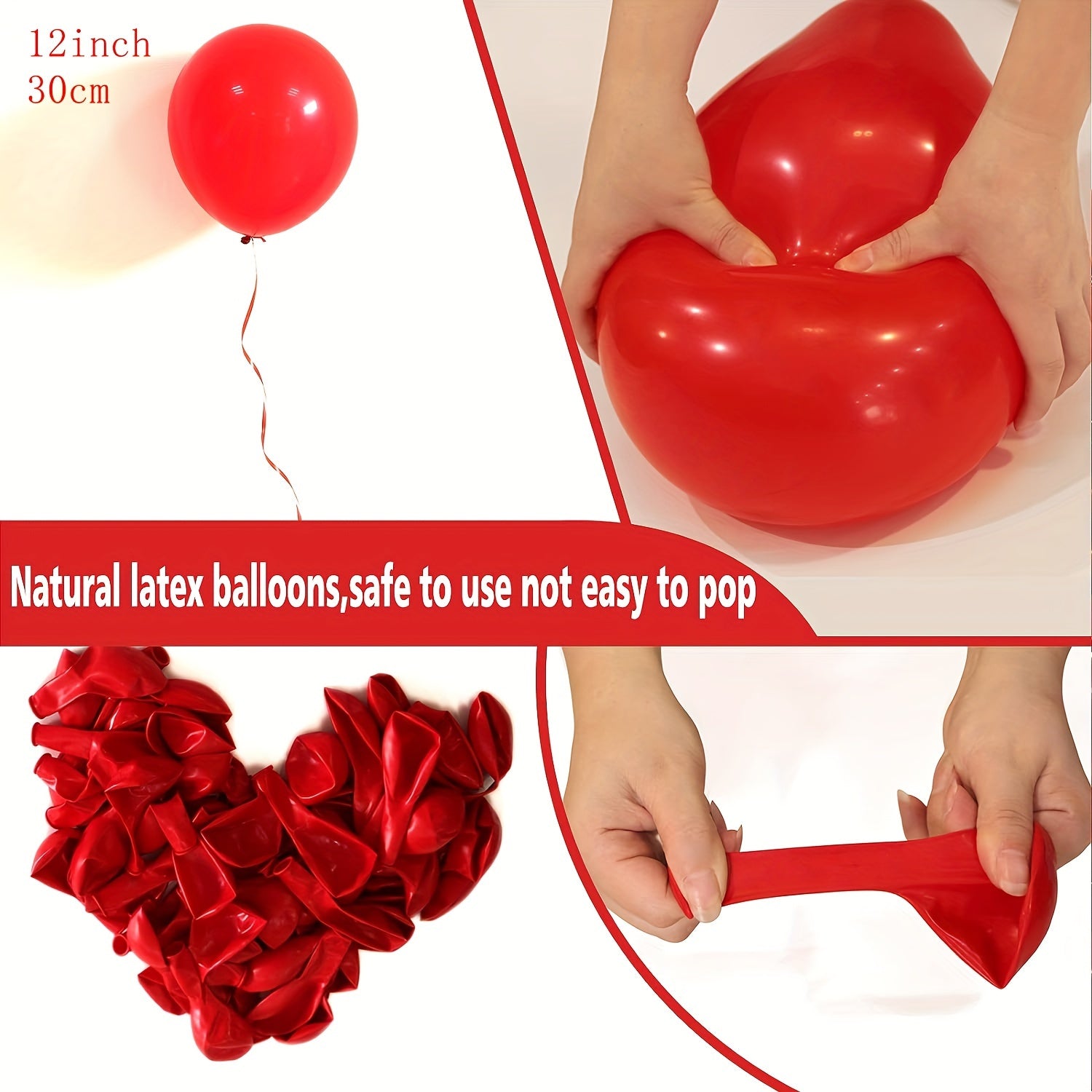Red Latex Balloons 100pcs 30 48 cm for Party Decorations with Ribbon