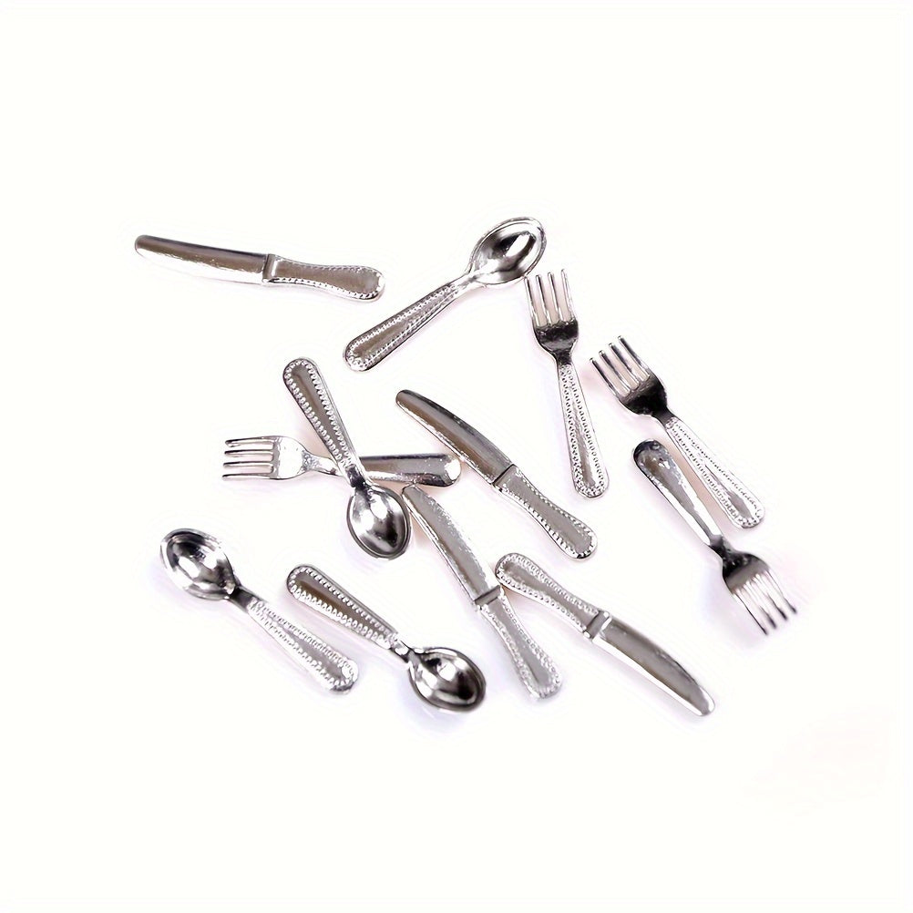 12pcs Mini Silverware Set Dollhouse Cutlery Knives and Forks Tableware