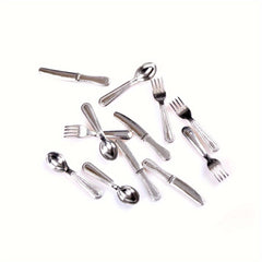 12pcs Mini Silverware Set Dollhouse Cutlery Knives and Forks Tableware