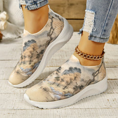 Women's Ink Painting Pattern Knit Walking Shoes