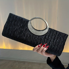 Satin Evening Bag Clutch Purse Rhinestone Decor Handbags for Party Wedding