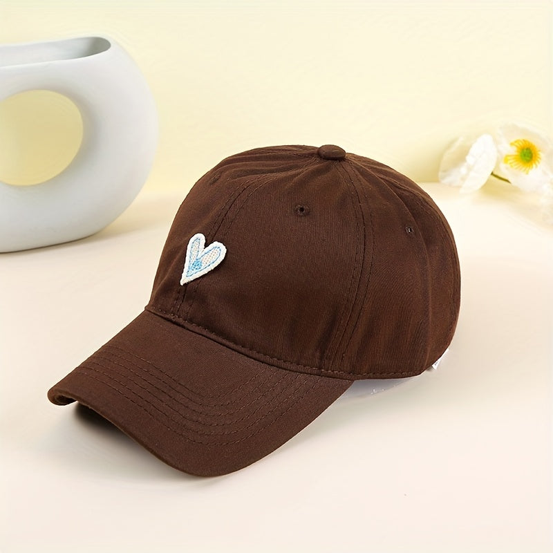 Peach Heart Patch Baseball Cap Solid Casual Sun Hat Adjustable Golf Dad Hats