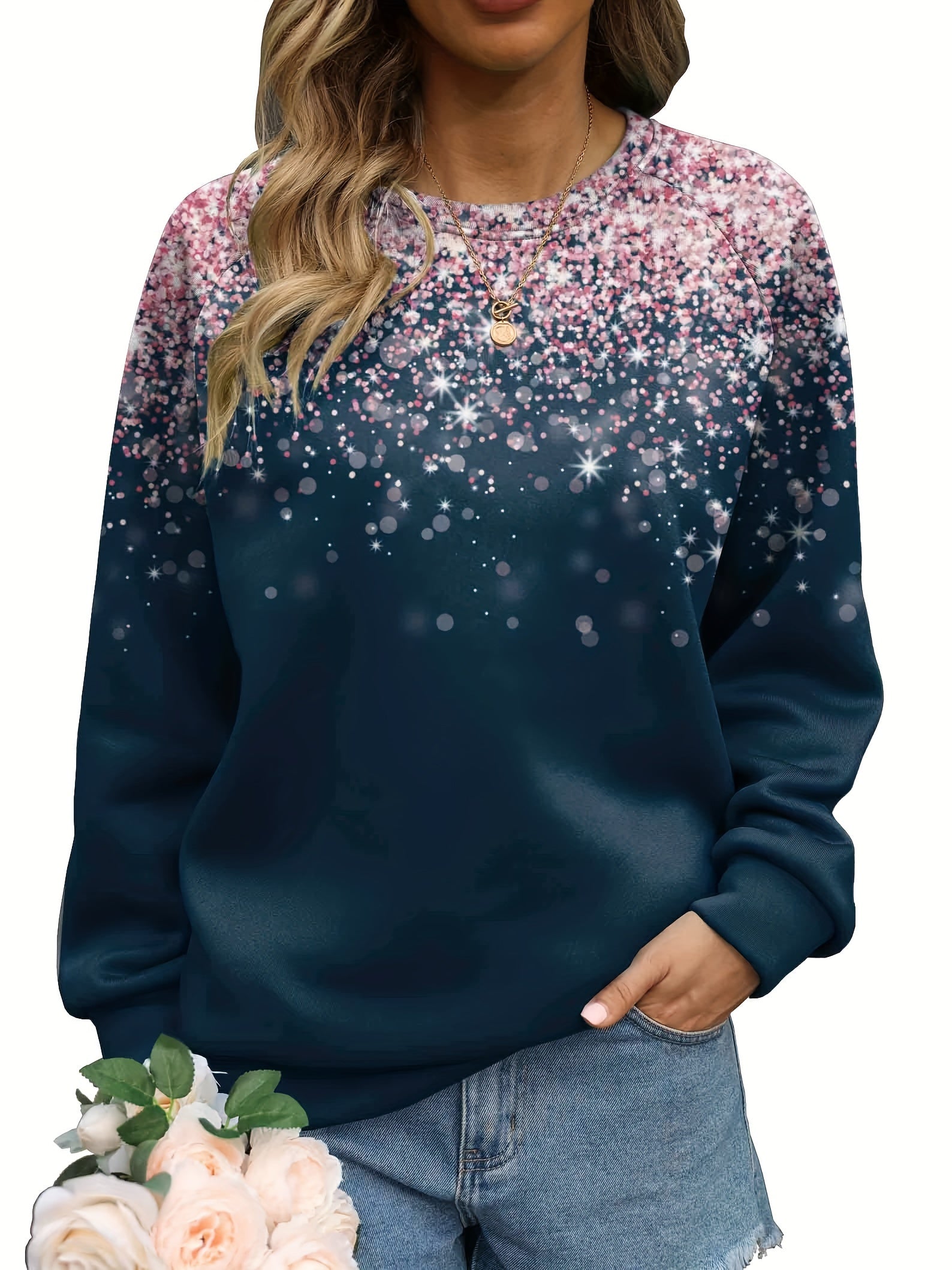 Gradient Print Pullover Sweatshirt Women's Casual Crew Neck Sweatshirt