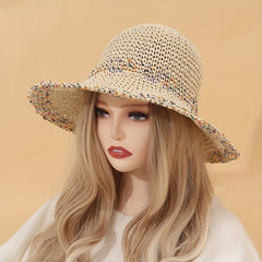 Vintage Wide Brim Straw Hat Classic Crochet Sun Hat