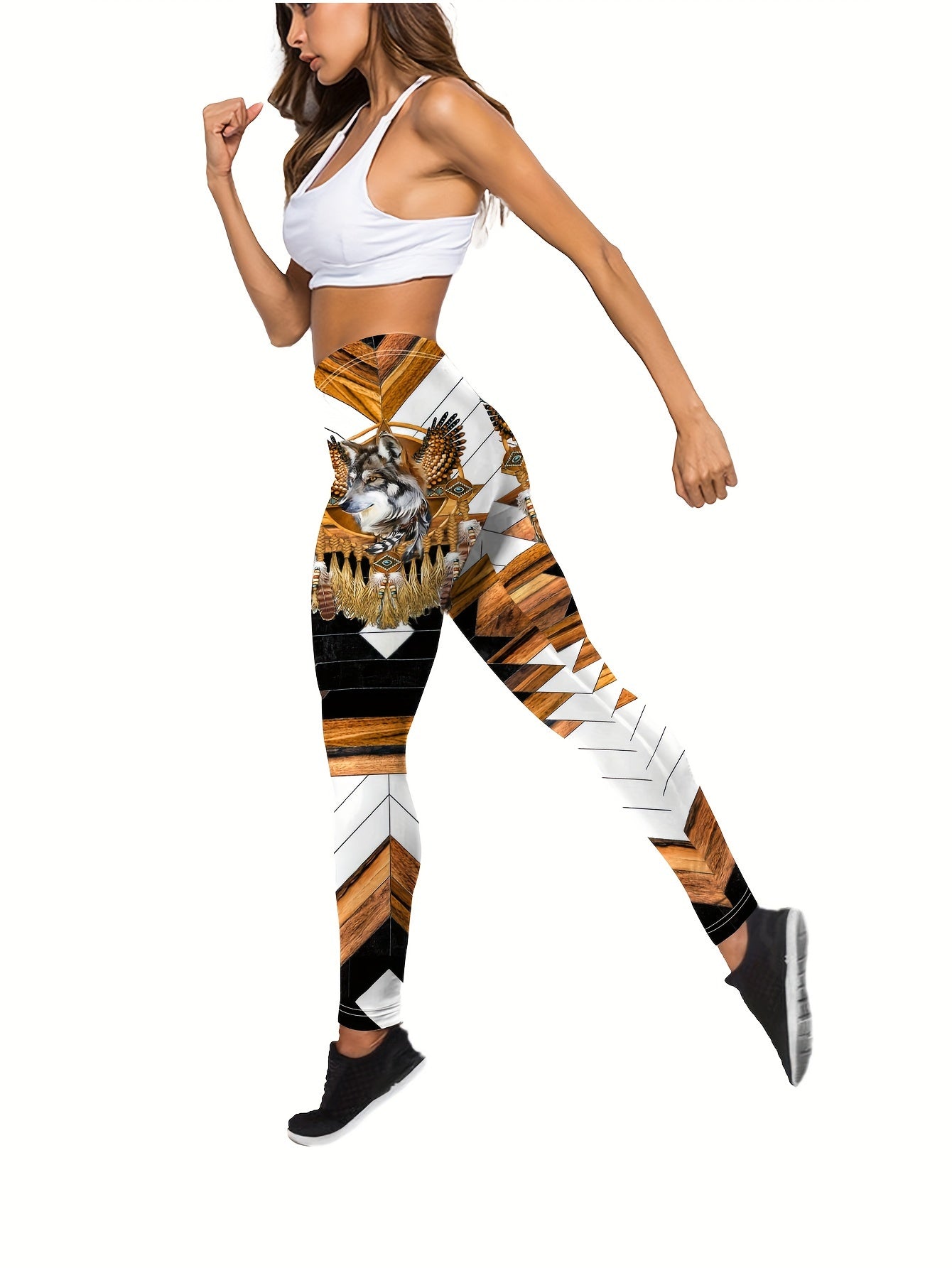 Wolf Print Tank Top & Leggings Yoga Outfits Set