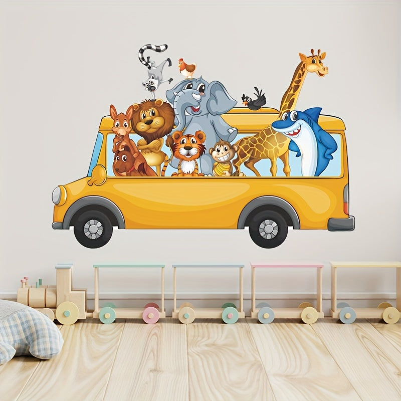 2pcs Cartoon Animal Bus Wall Stickers Room Refrigerator PVC Waterproof Removable