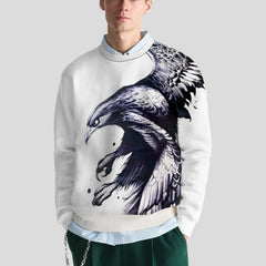 3D Eagle Print Sweatshirt Men's Crew Neck Pullover for Autumn Win