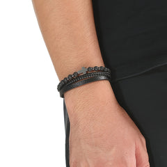 Men's Stone Stainless Steel Leather Cross Bracelet