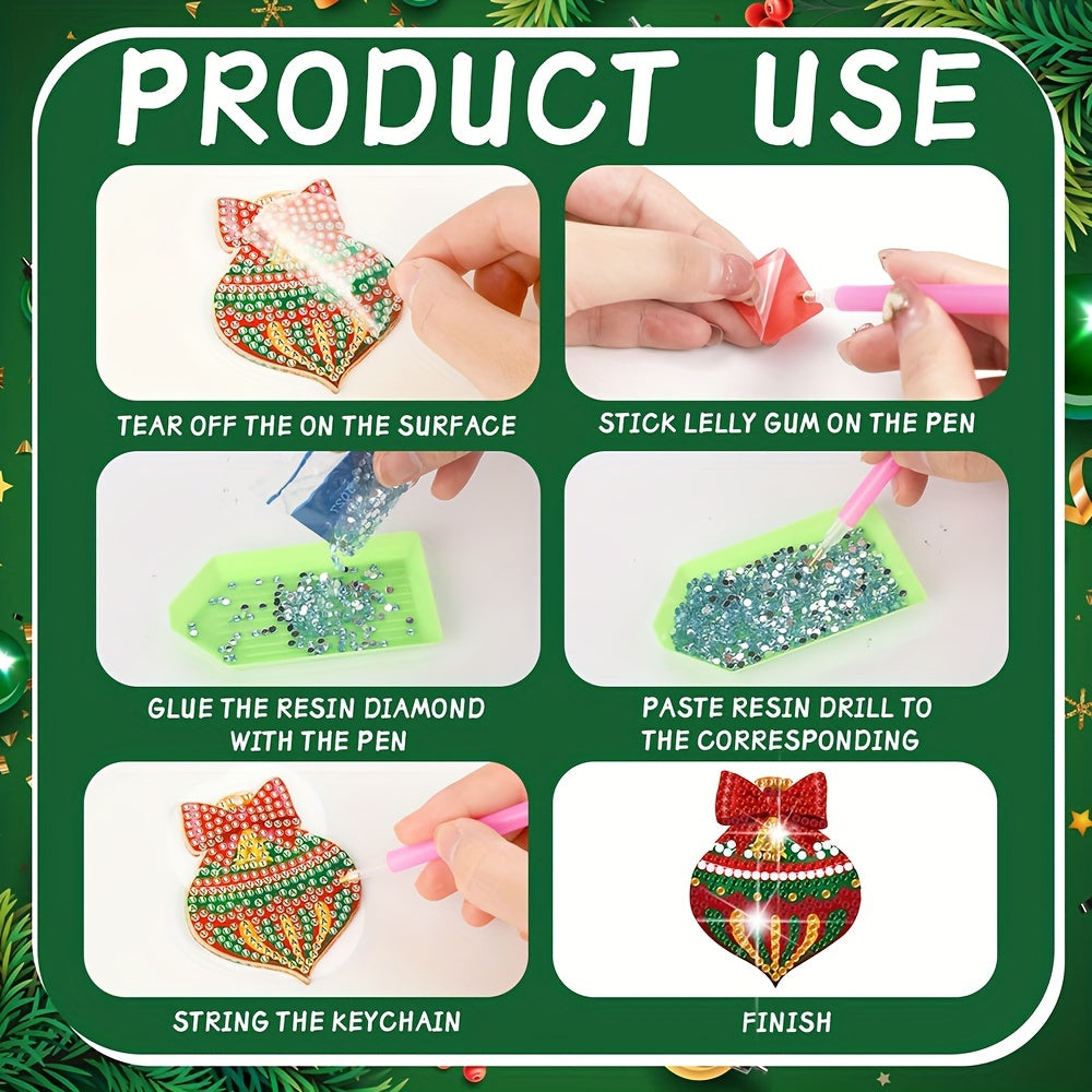 20pcs DIY Diamond Painting Keychain Kit Christmas Ball Mosaic Pendant Decoration