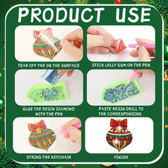 20pcs DIY Diamond Painting Keychain Kit Christmas Ball Mosaic Pendant Decoration