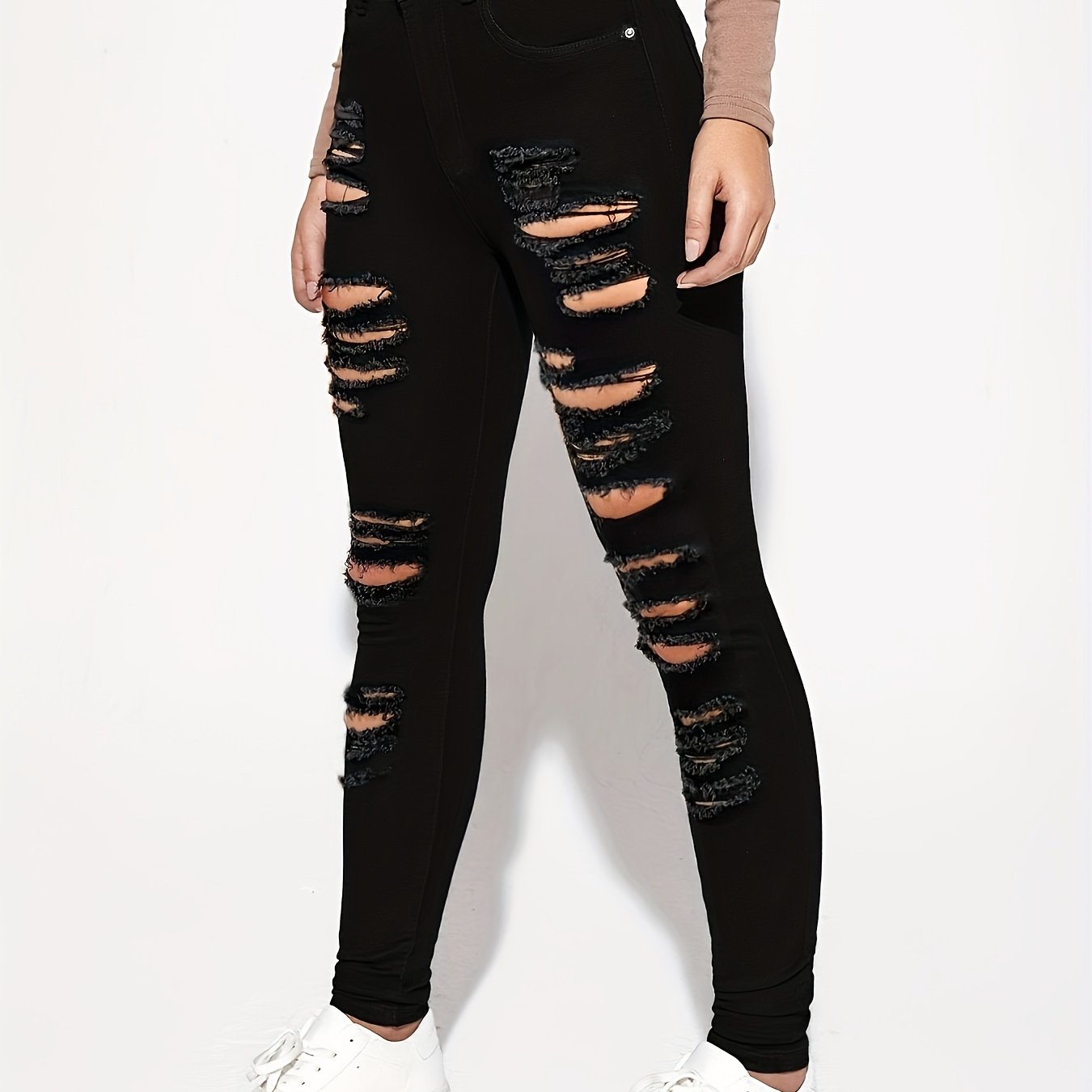High Waist Skinny Jeans Distressed Denim Pants