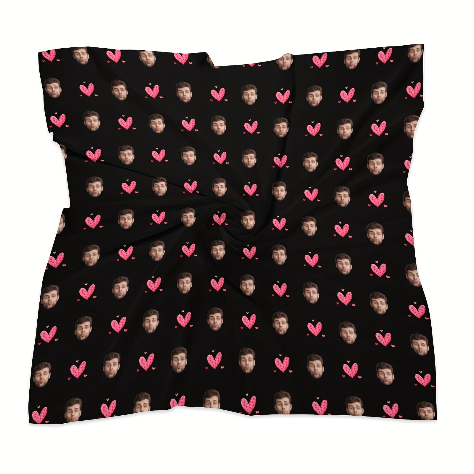 Custom Knitted Scarf with Pink Hearts & Cartoon Faces