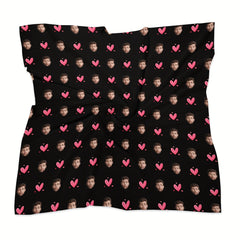 Custom Knitted Scarf with Pink Hearts & Cartoon Faces