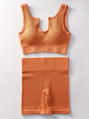 Ribbed Sports Bra & Shorts Set High Waist Workout Yoga Set