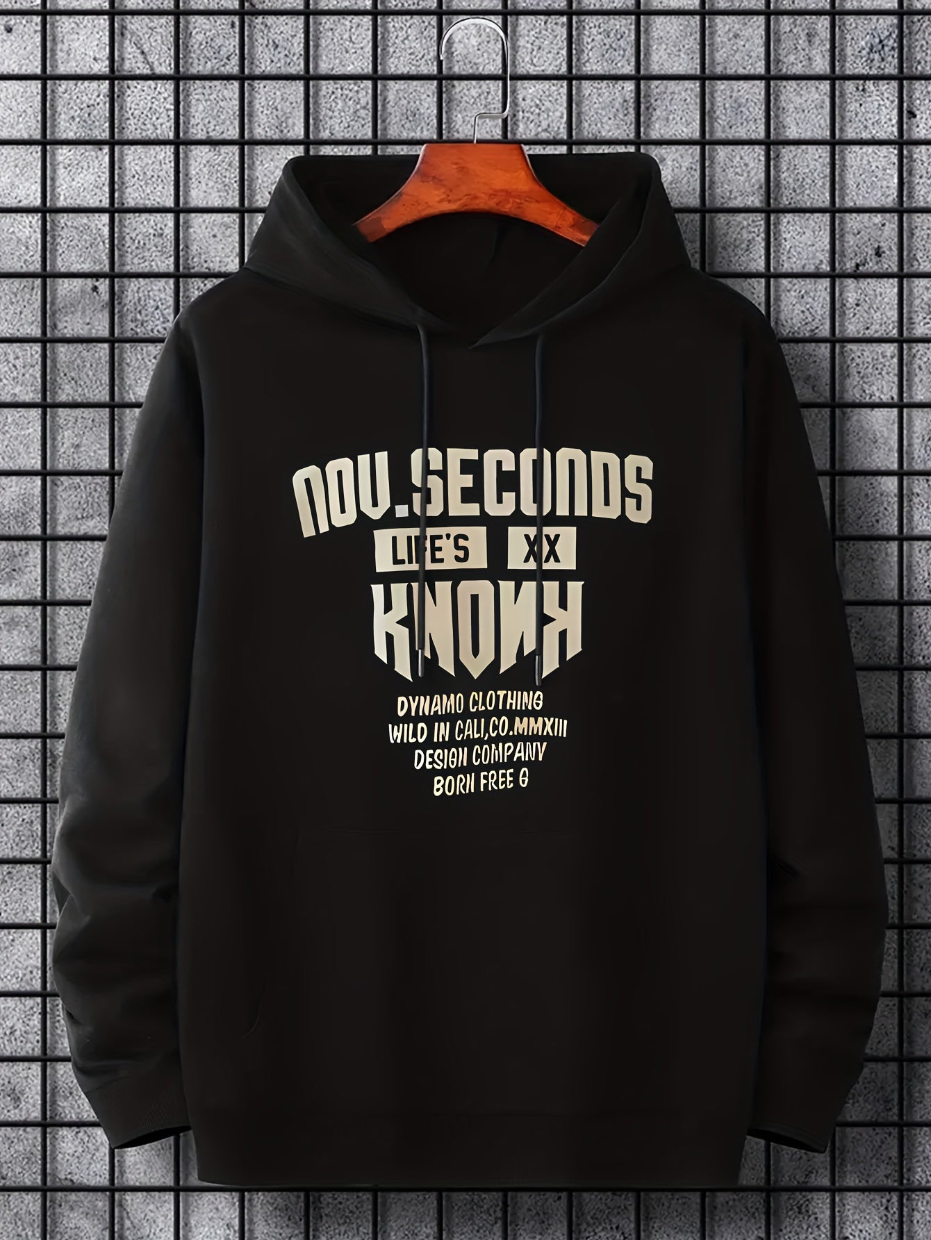 Men's Letter Print Hoodie Casual Breathable Drawstring Hooded Sweatshirt