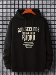 Men's Letter Print Hoodie Casual Breathable Drawstring Hooded Sweatshirt
