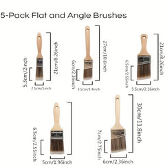 5pcs Angled Paint Brush Set Wooden Handle Stainless Ferrule