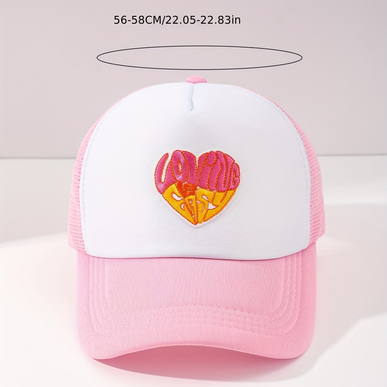 Pink Heart Embroidery Trucker Hat Cartoon Mesh Baseball Cap
