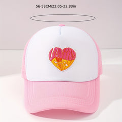 Pink Heart Embroidery Trucker Hat Cartoon Mesh Baseball Cap