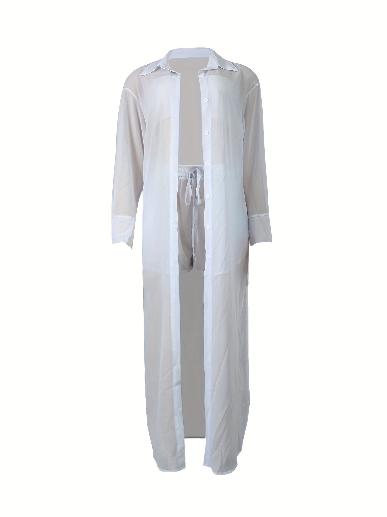 Solid Two-Piece Set Longline Shirt & Drawstring Shorts