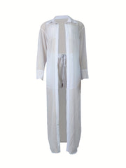 Solid Two-Piece Set Longline Shirt & Drawstring Shorts