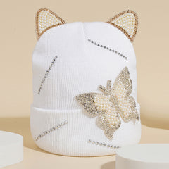 Pearl Butterfly Ear Knitted Hat for Valentines