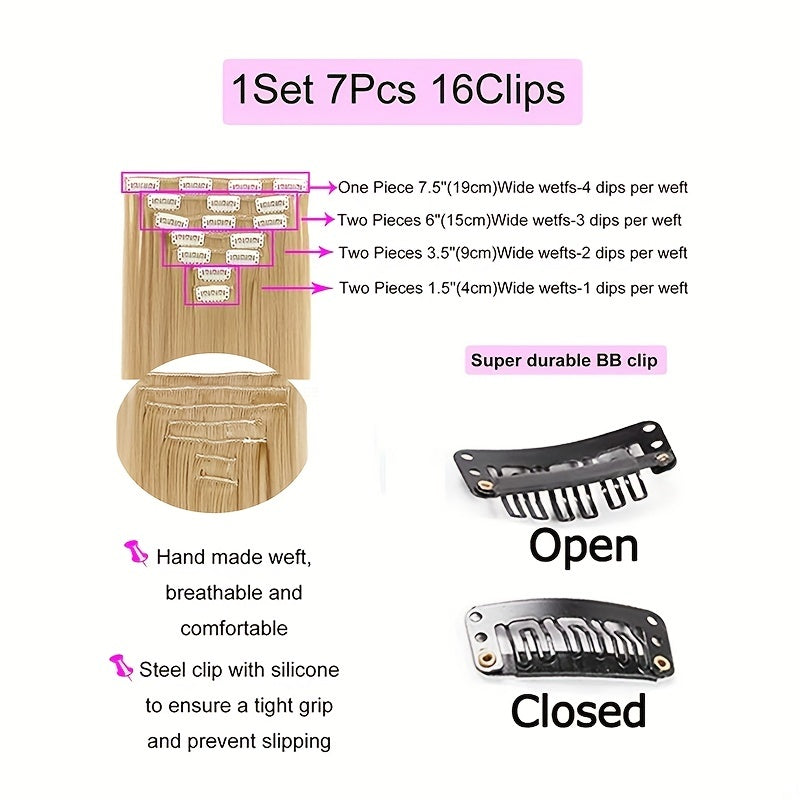 7pcs Straight Hair Extensions Full Head Clip Ins Double Weft Thick Hair 55-88 Cm