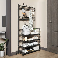 5-Tier Standing Shoe Rack with 8 Hooks Carbon Steel Shoes Storage Organizer
