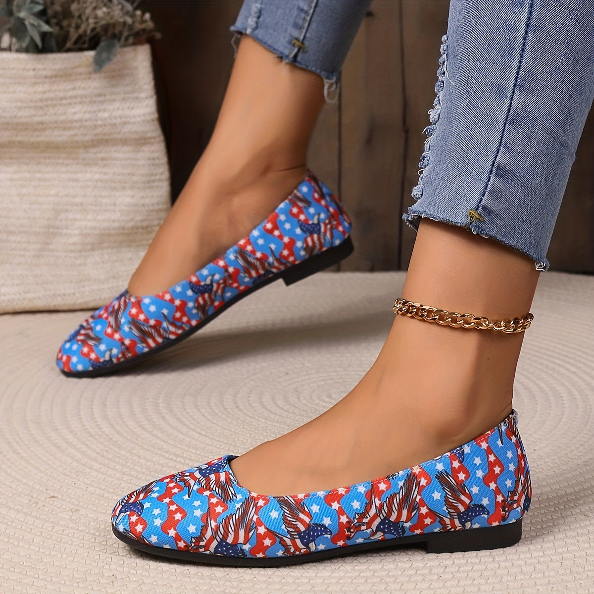 Women's Egle Flag Flats Slip On Shoes for 4th of July