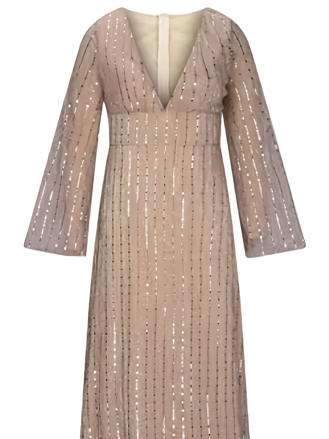 Sequined Plunging V Neck Long Sleeve Dress Formal Occasion