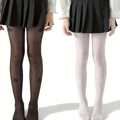 Girls Footed Leggings Bees Print Tight Fit Mesh & Thin Stockings Pants