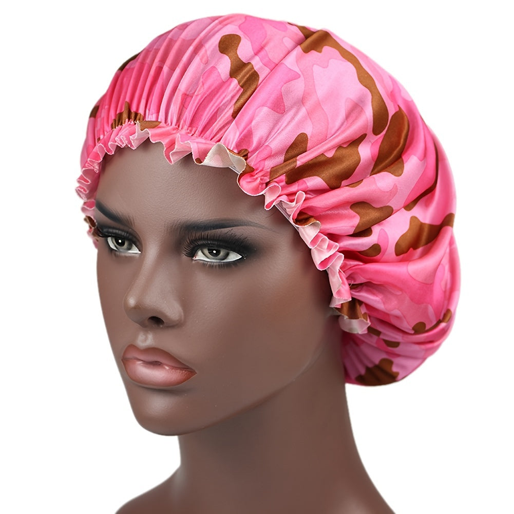 Camo Print Hair Caps Bonnet Sleep Night Hat with Trim Hair Cap