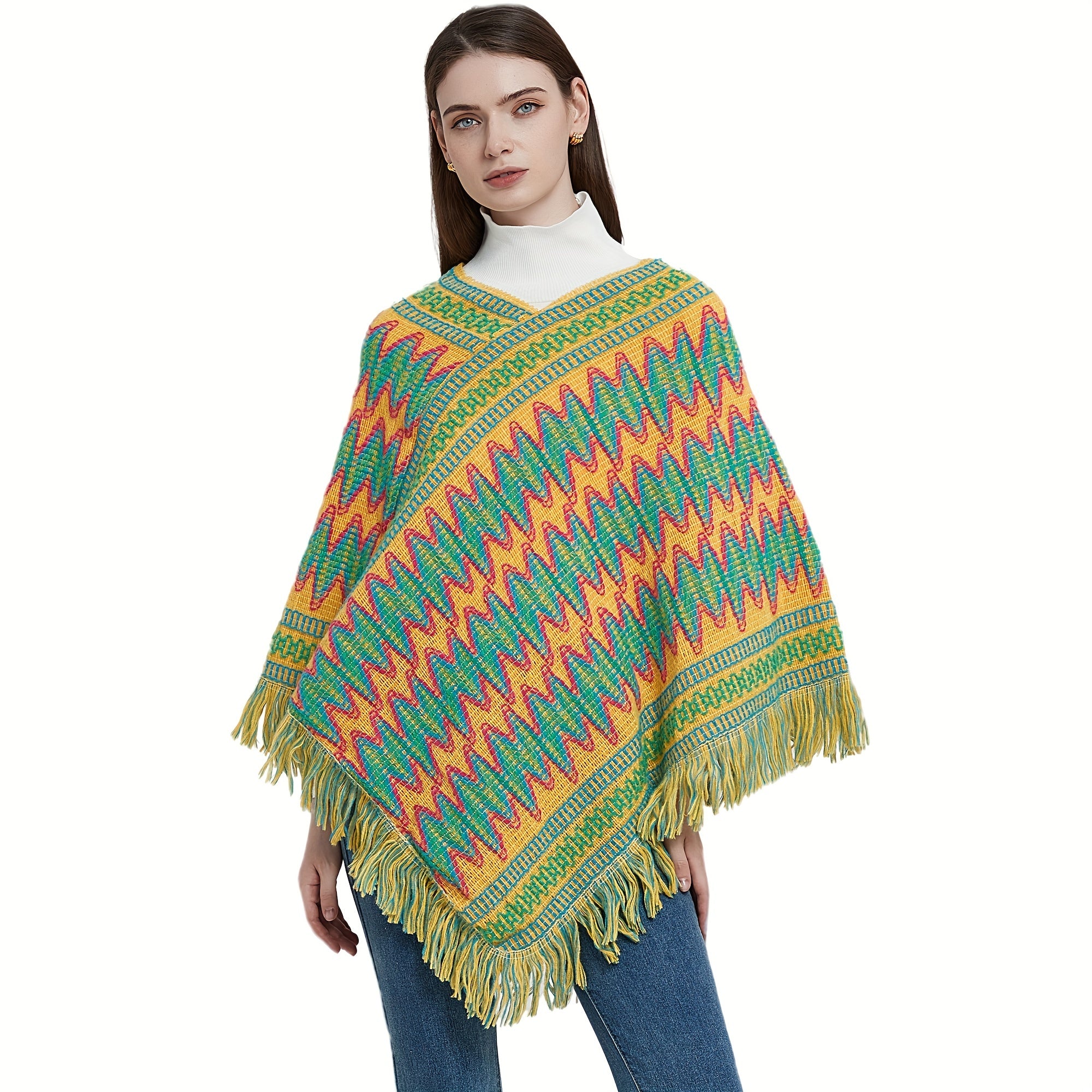 Boho Striped Shawl Contrast Fringed Blanket National Style Travel Shawl