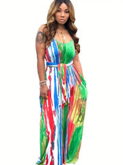 Boho Dress Women's Colorful Round Neck Cami Summer Dress