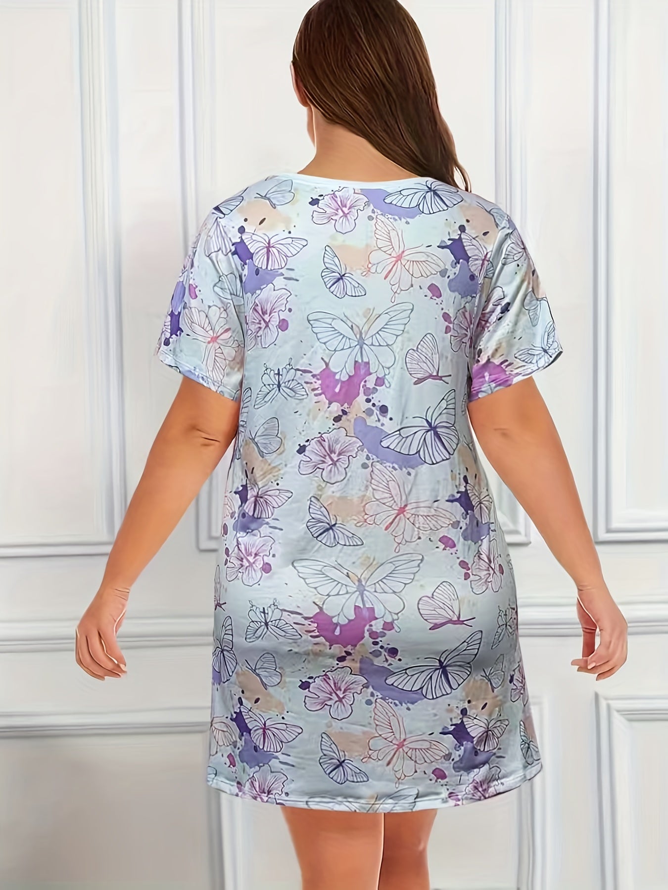 Tie Dye & Butterfly Print V Neck Nightdress