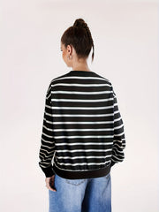 Stripe & Heart Print Pullover Sweatshirt Casual Long Sleeve Crew Neck Sweatshirt