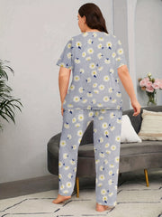 Floral Print Short Sleeve Top & Pants Pajama Set