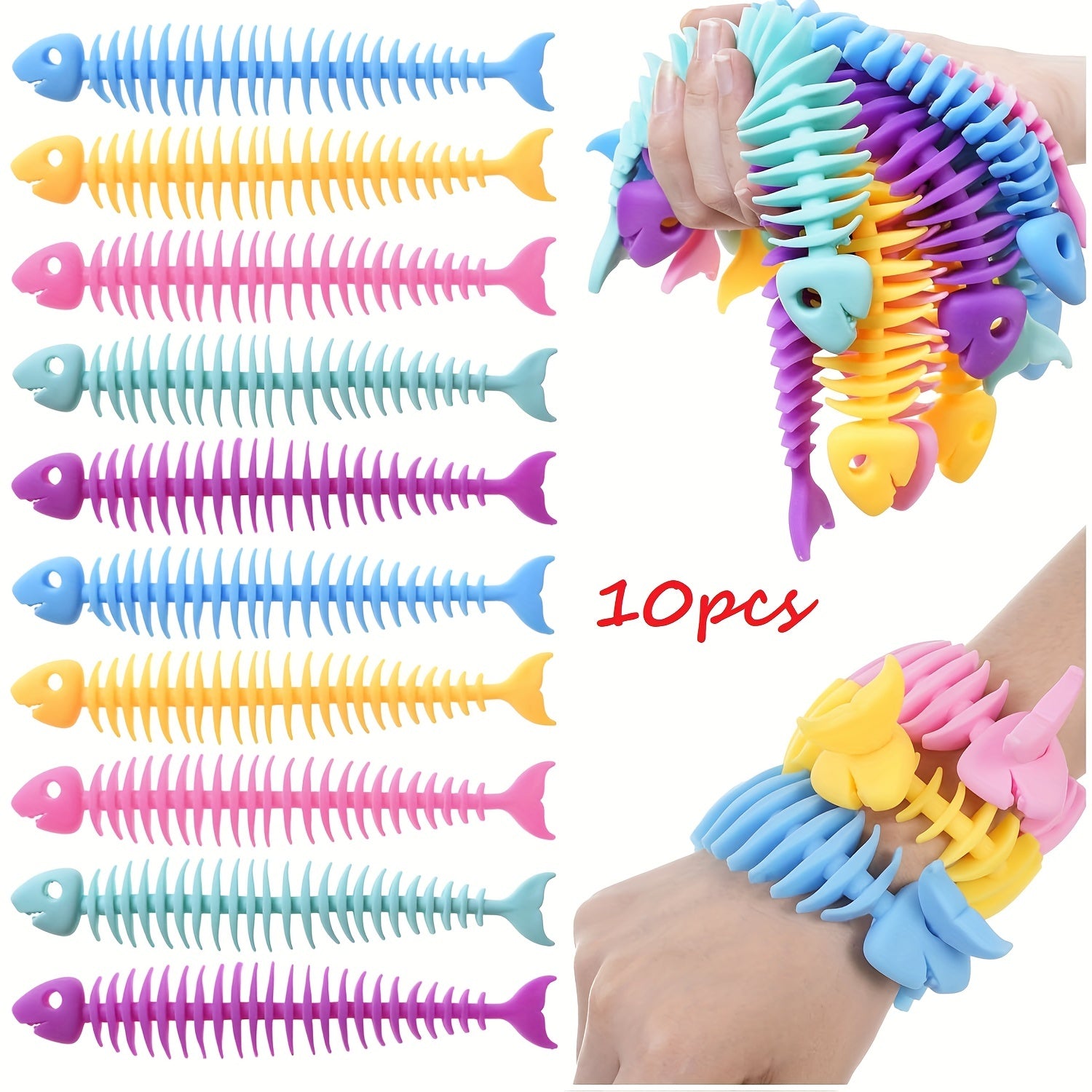 10pcs Fishbone Stretchy String Sensory Toys Anxiety Squeeze Toys For Adults