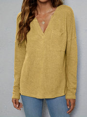 Casual Knit Top Women's Plus Solid Waffle Pattern Long Sleeve