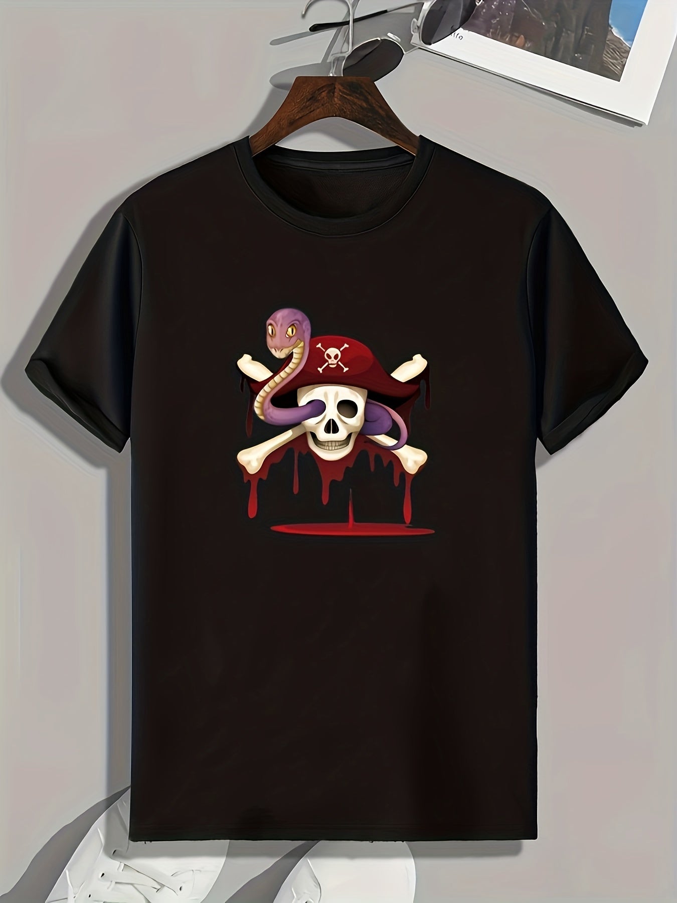 Pirate Skull Print Men's Sports T-shirt for Fitness