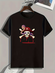 Pirate Skull Print Men's Sports T-shirt for Fitness