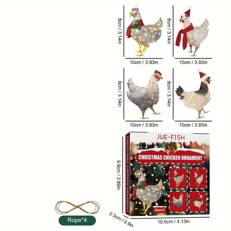 4pcs Christmas Scarf Chicken Pendant Set Christmas Hanging Decorations