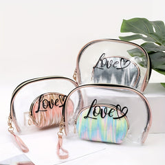 2pcs Tie Dye & Clear Makeup Bag Set Of 2 PVC Shell Shape Glitter Semicircle