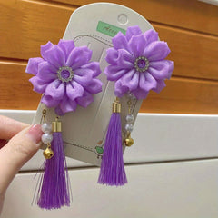 Girls Chinese Hanfu Headdress Hair Clip Flower Tassel Hairpin