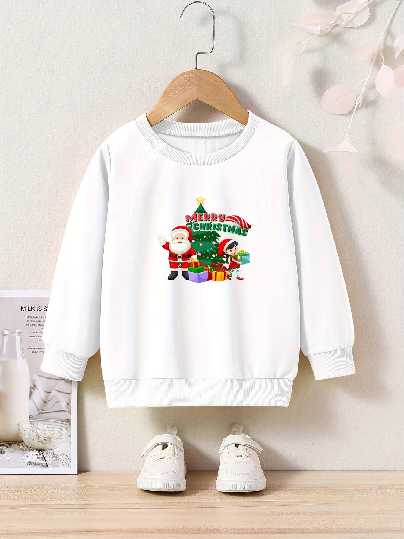 Christmas Graphic Crew Neck Long Sleeve Sweatshirt for Kids